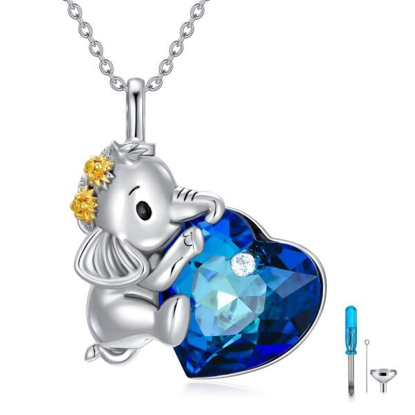 Sterling Silver Crystal Rhodium Plated Elephant Urn Necklace-0