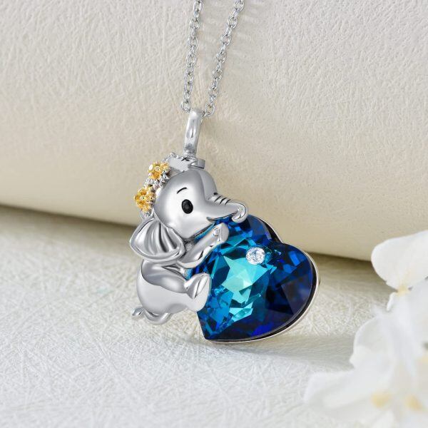 Sterling Silver Crystal Rhodium Plated Elephant Urn Necklace-3