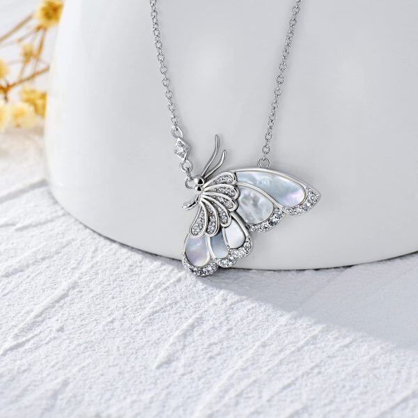 Sterling Silver Pearl Shell and Zircon Silver Plated Butterfly Pendant Necklace-3