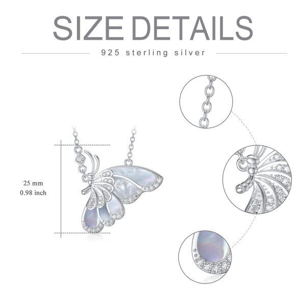 Sterling Silver Pearl Shell and Zircon Silver Plated Butterfly Pendant Necklace-5