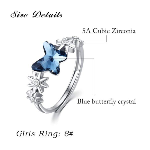 Sterling Silver Crystal Silver Plated Adjustable Butterfly Daisy Ring-1