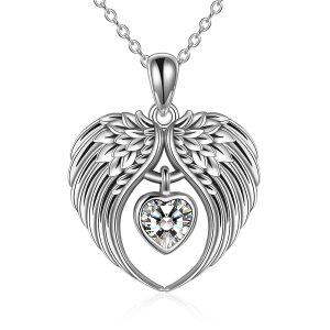 Sterling Silver Crystal Silver Plated Angel Wings Pendant Necklace -0