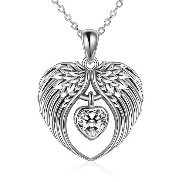 Sterling Silver Crystal Silver Plated Angel Wings Pendant Necklace -0