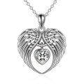 wholesale 925 Sterling Silver Heart-Shaped CZ Angel Wing Pendant Necklace - Christmas Gifts for Her-0-0