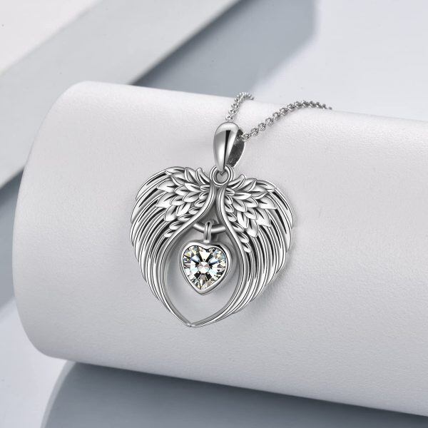 Sterling Silver Crystal Silver Plated Angel Wings Pendant Necklace -3