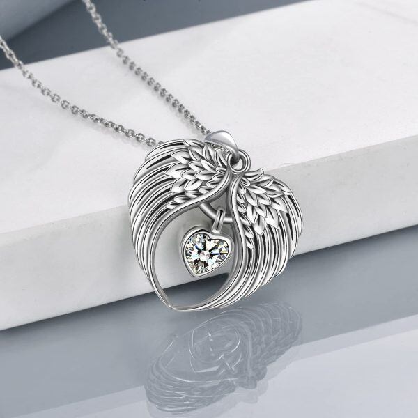 Sterling Silver Crystal Silver Plated Angel Wings Pendant Necklace -4