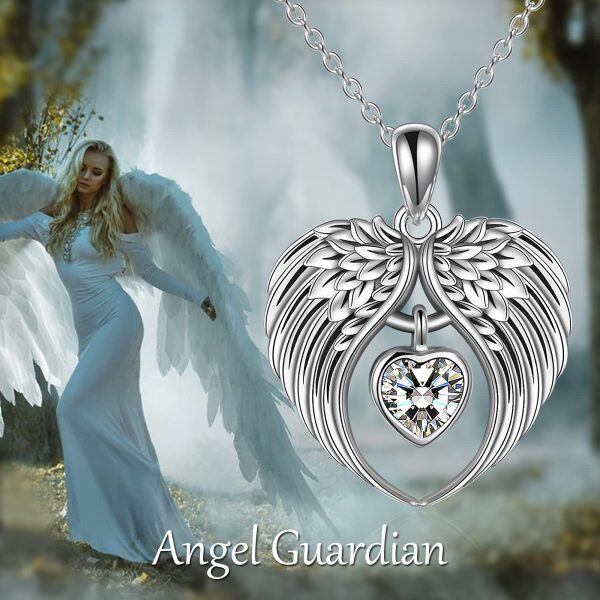 Sterling Silver Crystal Silver Plated Angel Wings Pendant Necklace -5