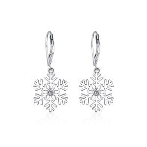 Sterling Silver Zircon Silver Plated Snowflake Pierced Dangle Earrings -0