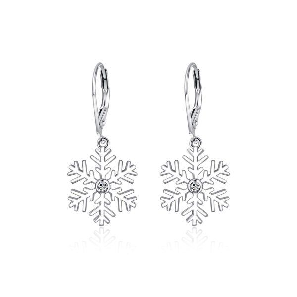 Sterling Silver Zircon Silver Plated Snowflake Pierced Dangle Earrings -0