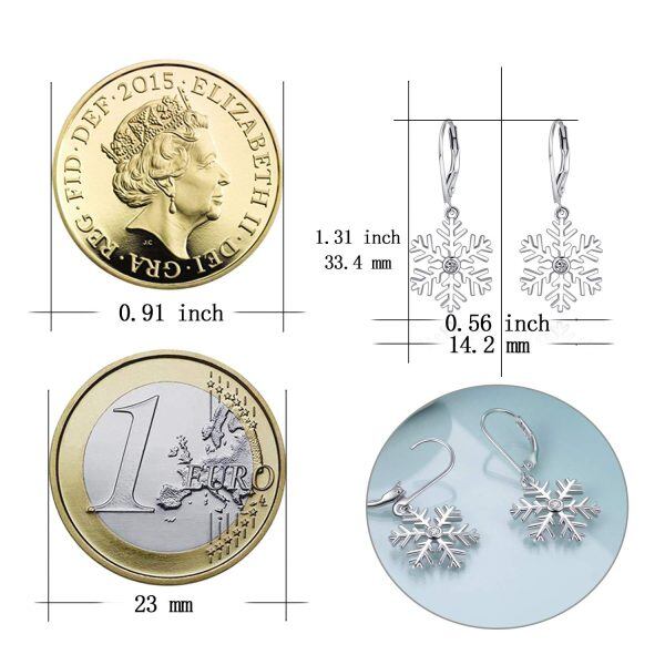 Sterling Silver Zircon Silver Plated Snowflake Pierced Dangle Earrings -2