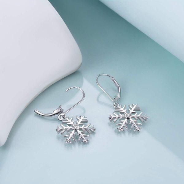 Sterling Silver Zircon Silver Plated Snowflake Pierced Dangle Earrings -4