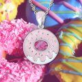 wholesale 925 Sterling Silver Pink Enamel Doughnut Pendant Necklace for Women's Gifts-0-5
