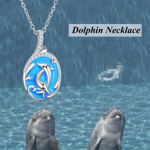 Sterling Silver Zircon Silver Plated Dolphin Pendent Necklace-3