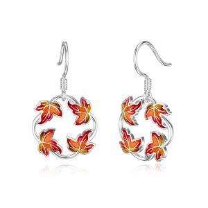 Sterling Silver Silver Plated Maple Fall Leaf Earrings-0