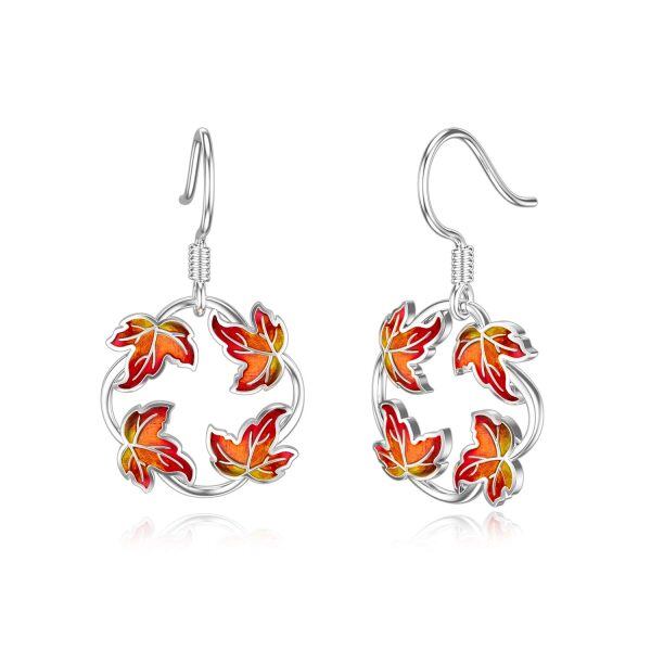 Sterling Silver Silver Plated Maple Fall Leaf Earrings-0