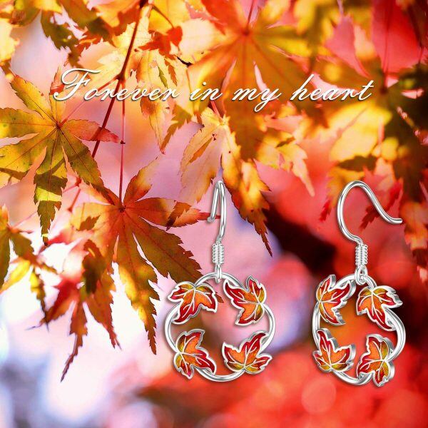 Sterling Silver Silver Plated Maple Fall Leaf Earrings-1