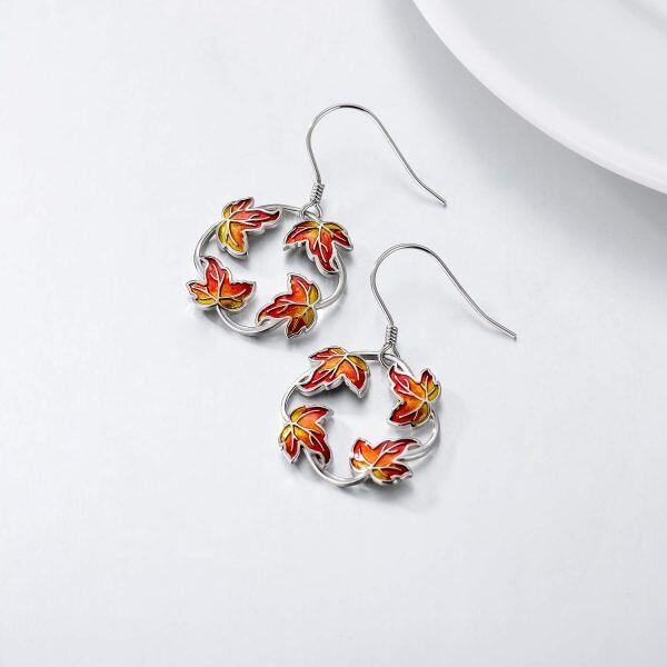 Sterling Silver Silver Plated Maple Fall Leaf Earrings-5