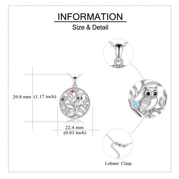 Sterling Silver Zircon Silver Plated Tree of Life Owl Pendant Necklace-4