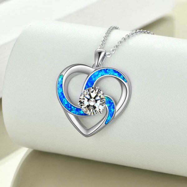 Sterling Silver Opal and Crystal Silver Plated Mom Heart Pendant Necklace-2