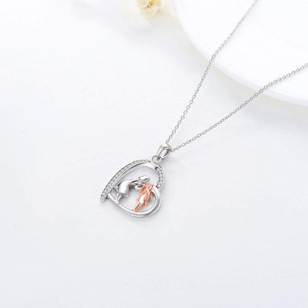 Sterling Silver Zircon Silver Plated Mother Daughter Heart Pendant Necklace-4