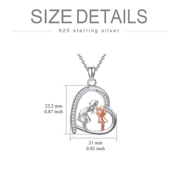 Sterling Silver Zircon Silver Plated Mother Daughter Heart Pendant Necklace-5