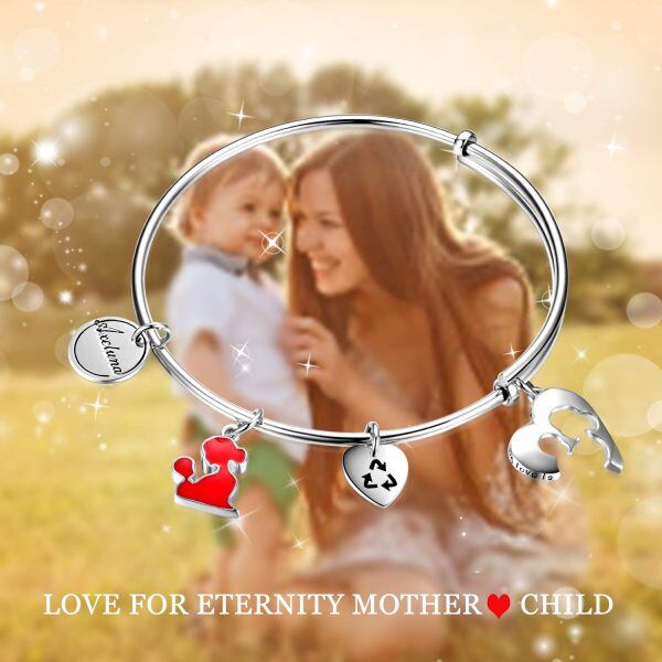 Sterling Silver Silver Plated Expandable Mother Child Bracelets-4