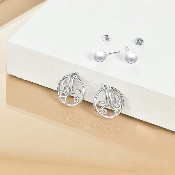 Sterling Silver Zircon and Pearl Silver Plated Butterfly Studs Earrings -1