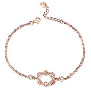 Sterling Silver Zircon Rose Gold Plated Infinity Love Heart Bracelet-0