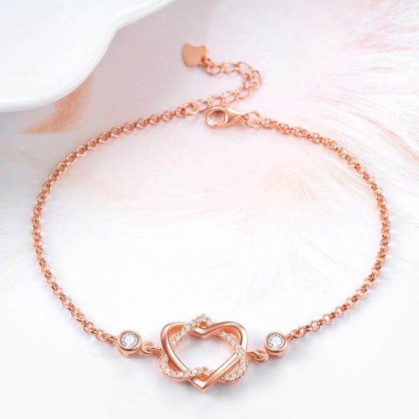 Sterling Silver Zircon Rose Gold Plated Infinity Love Heart Bracelet-3