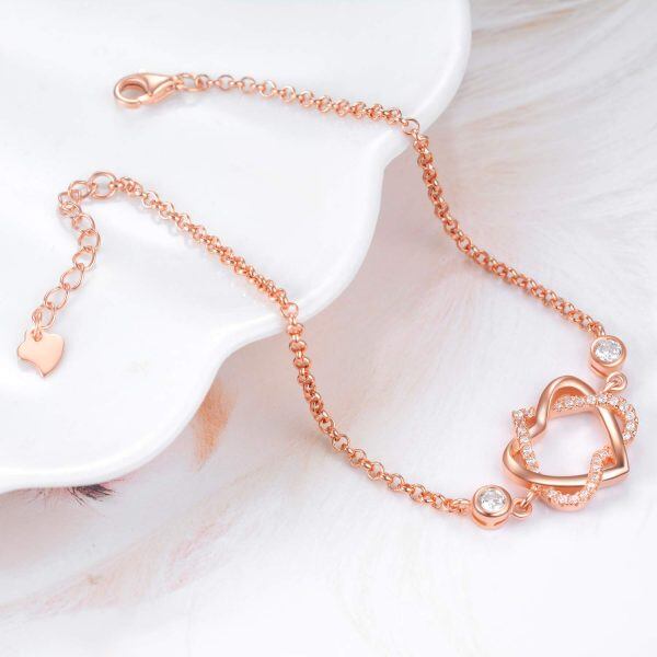 Sterling Silver Zircon Rose Gold Plated Infinity Love Heart Bracelet-4