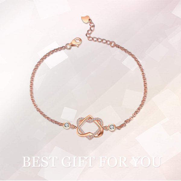 Sterling Silver Zircon Rose Gold Plated Infinity Love Heart Bracelet-5