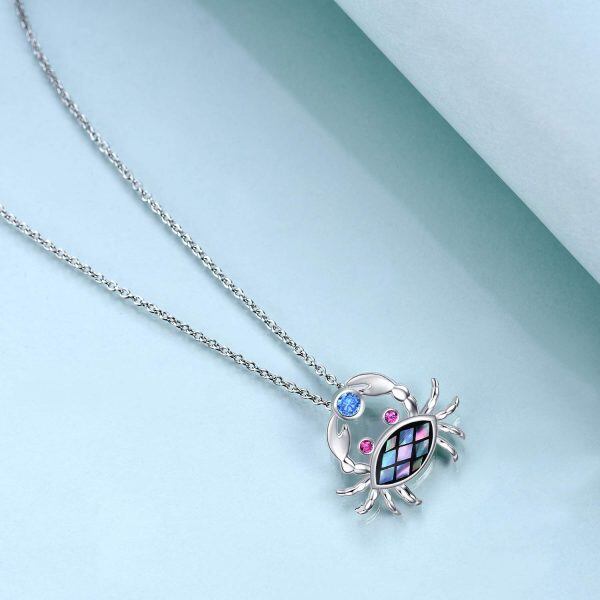 Sterling Silver Zircon and Abalone Shell Silver Plated Crab Pendent Necklace-1