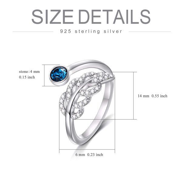 Sterling Silver Crystal and Zircon Silver Plated Leaf Feather Adjustable Rings-4