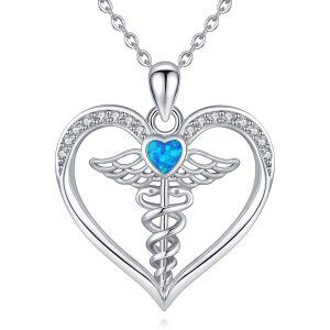 Sterling Sliver Zircon and Opal Silver Plated Angel Nursing Themed Pendant Necklace-0