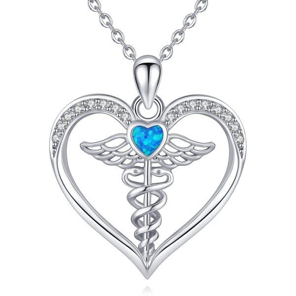 Sterling Sliver Zircon and Opal Silver Plated Angel Nursing Themed Pendant Necklace-0