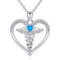 wholesale 925 Sterling Silver Blue Opal Caduceus Heart Pendant Nurse -0-0