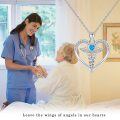 wholesale 925 Sterling Silver Blue Opal Caduceus Heart Pendant Nurse -0-3