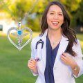 wholesale 925 Sterling Silver Blue Opal Caduceus Heart Pendant Nurse -0-5