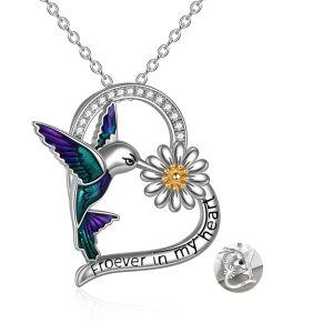 Sterling Silver Zircon and Abalone Shell Silver Plated Hummingbird Urn Pendant Necklace-0