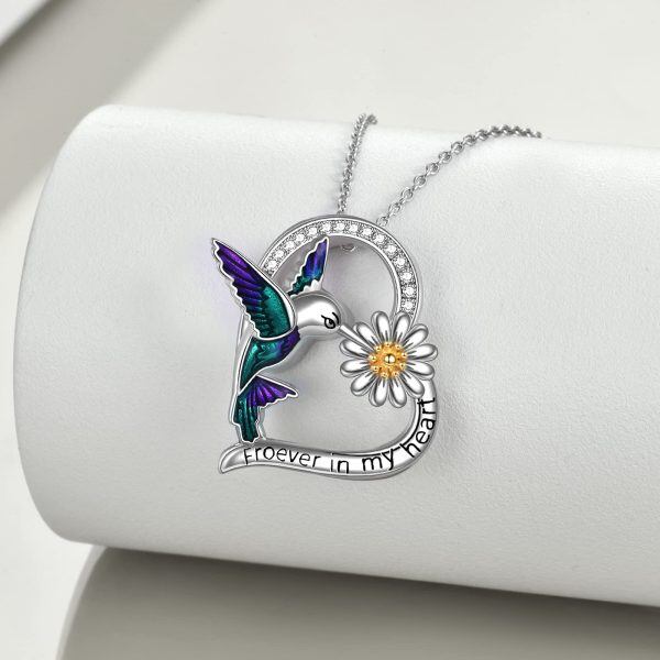 Sterling Silver Zircon and Abalone Shell Silver Plated Hummingbird Urn Pendant Necklace-3