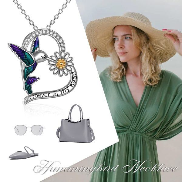 Sterling Silver Zircon and Abalone Shell Silver Plated Hummingbird Urn Pendant Necklace-5