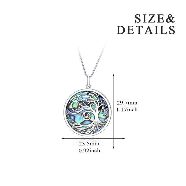 Sterling Silver Abalone Silver Plated Tree of Life Pendant Necklace-2