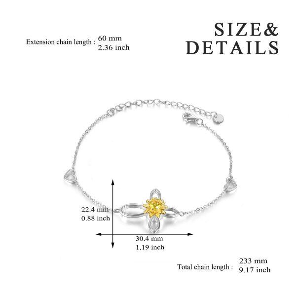 Sterling Silver Zircon Two Tone Color Sunflower Urn Bracelet-5