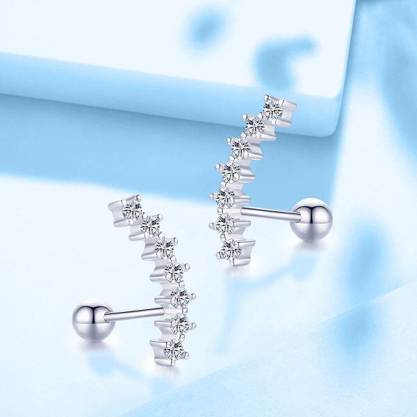 Sterling Silver Zircon Silver Plated Crawler Cartilage Climber Earrings-1