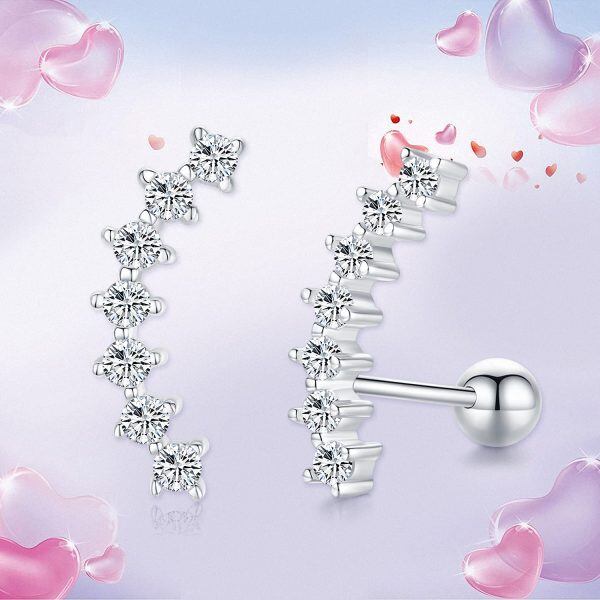 Sterling Silver Zircon Silver Plated Crawler Cartilage Climber Earrings-2