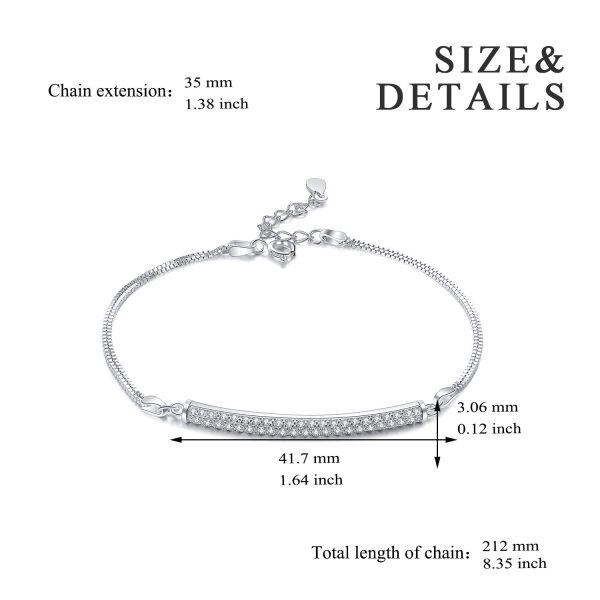 Sterling Silver Zircon Silver Plated Bar Bracelets Adjustable Layered Chain Bracelets-1