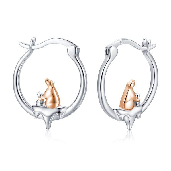 Sterling Silver Two Tone Color Mama Bear Hoop Earrings -0