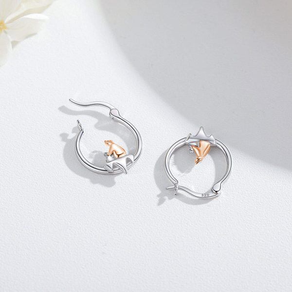 Sterling Silver Two Tone Color Mama Bear Hoop Earrings -2