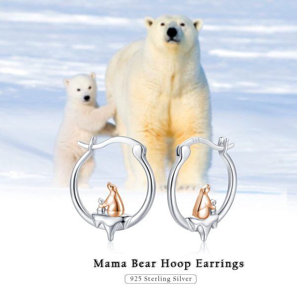 Sterling Silver Two Tone Color Mama Bear Hoop Earrings -5