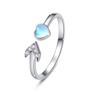 Sterling Silver Moonstone and Zircon Silver Plated Heart Adjustable Open Rings-0